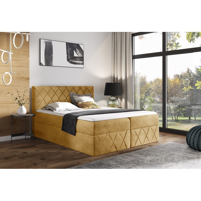 Rinovo Lux continental bed with a bedding storage compartment in Kronos 01 fabric