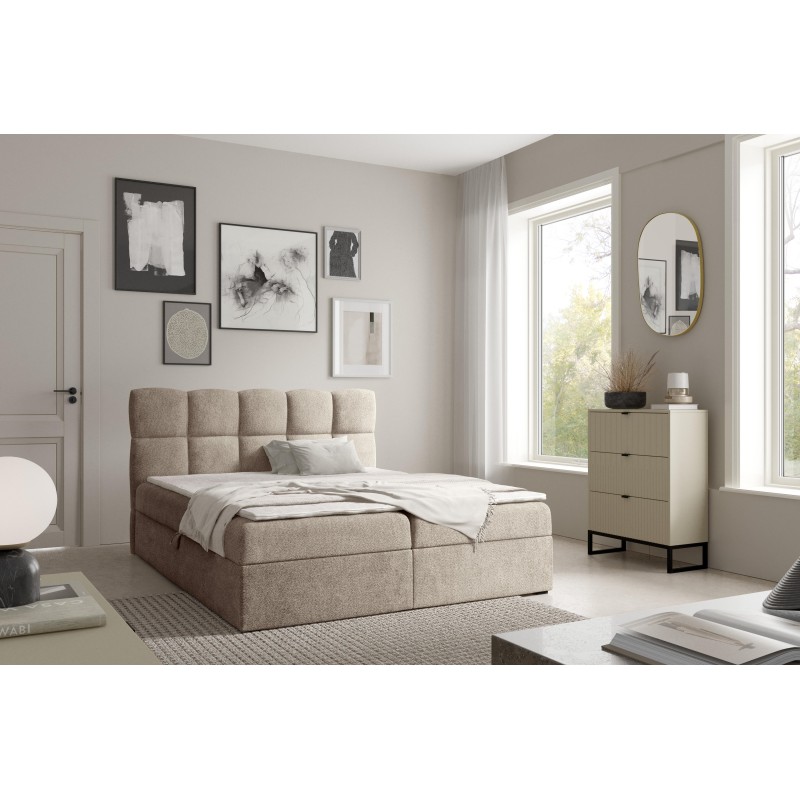 Orivo continental bed with bedding storage in Coral 50 fabric Orivo continental bed with bedding storage in Coral 50 fabric