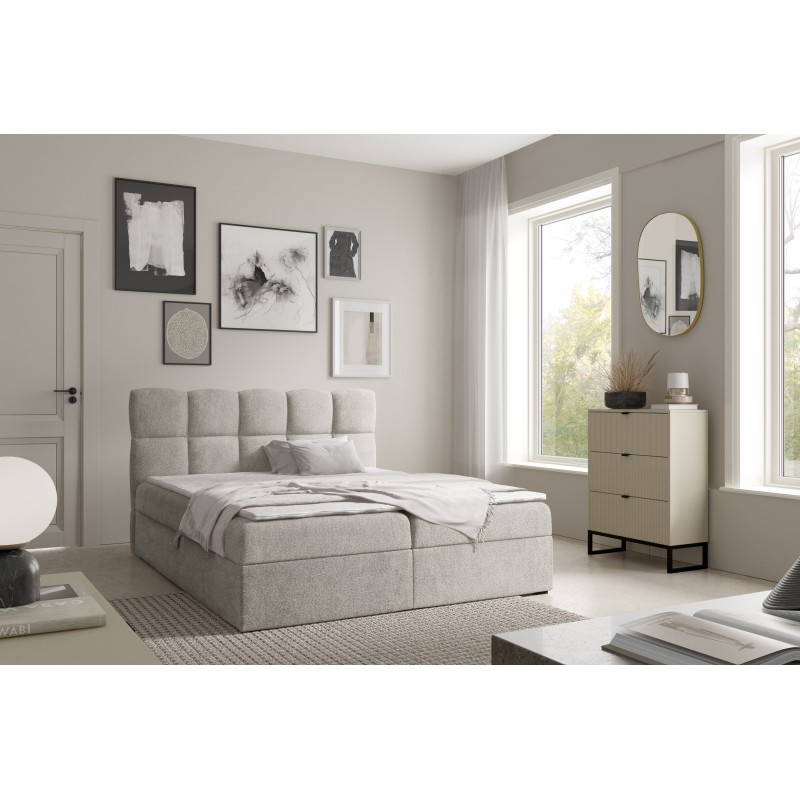 Orivo continental bed with a bedding storage in Coral 85 fabric
