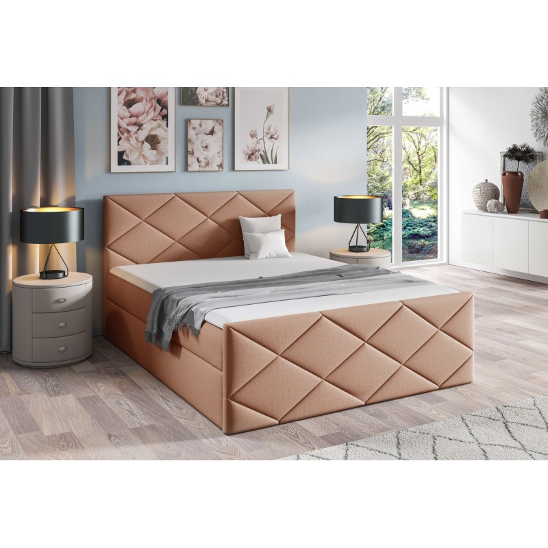 Kontinentalbett Koro mit Bettkasten Stoff Monolith 61