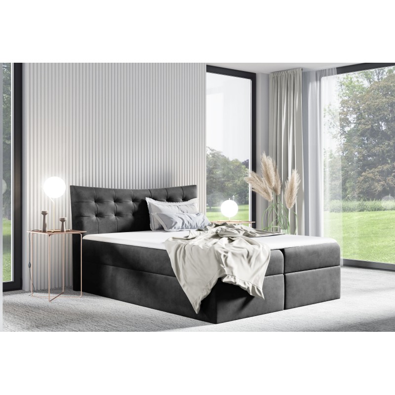 Cama continental Yano con contenedor para ropa de cama tela Kronos 22 Cama continental Yano con contenedor para ropa de cama tela Kronos 22