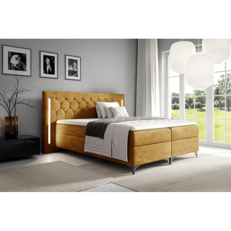 Cama continental Arius Acolchados decorativos con iluminación LED en el cabecero tela Monolith 48 Cama continental Arius Acolchados decorativos con iluminación LED en el cabecero tela Monolith 48