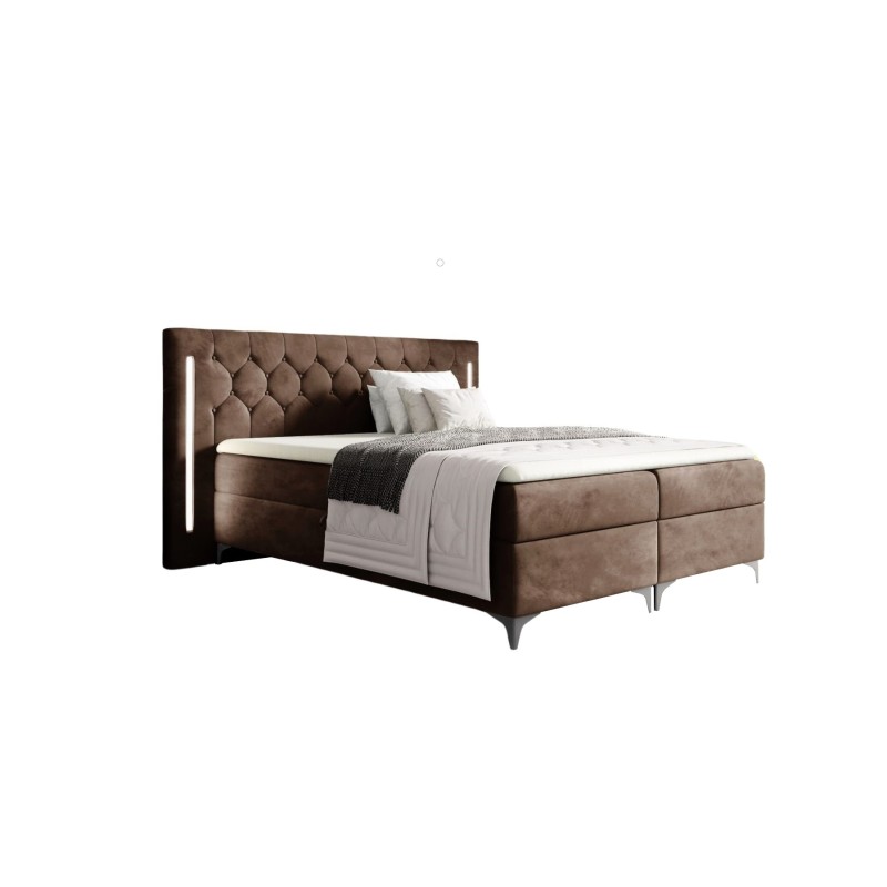 Cama continental Arius con acolchado decorativo y luz led en el cabecero, tela Fresh 04. Cama continental Arius con acolchado decorativo y luz led en el cabecero, tela Fresh 04.
