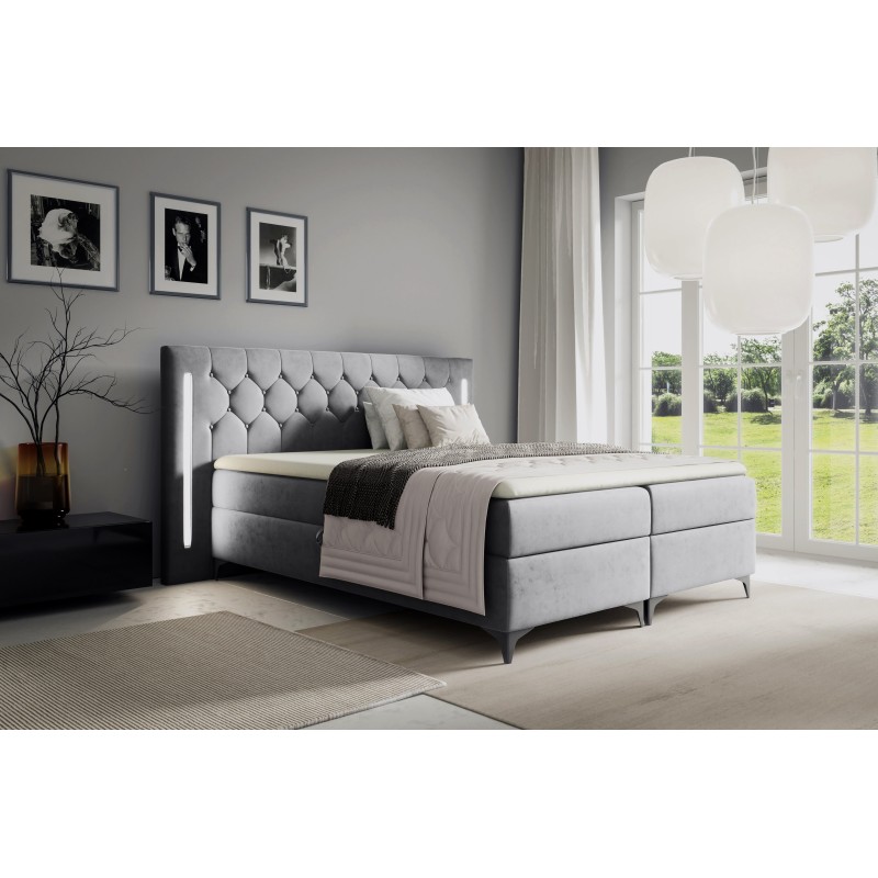 Cama continental Arius Acolchado decorativo con iluminación LED en el cabecero tela Fresh 32 Cama continental Arius Acolchado decorativo con iluminación LED en el cabecero tela Fresh 32