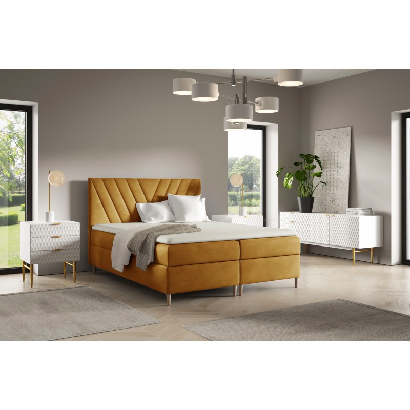 Kontinentalbett Karo mit Bettkasten aus Stoff Fresh 48