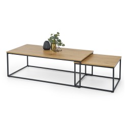'ALASKA set of 2 golden oak / black benches'