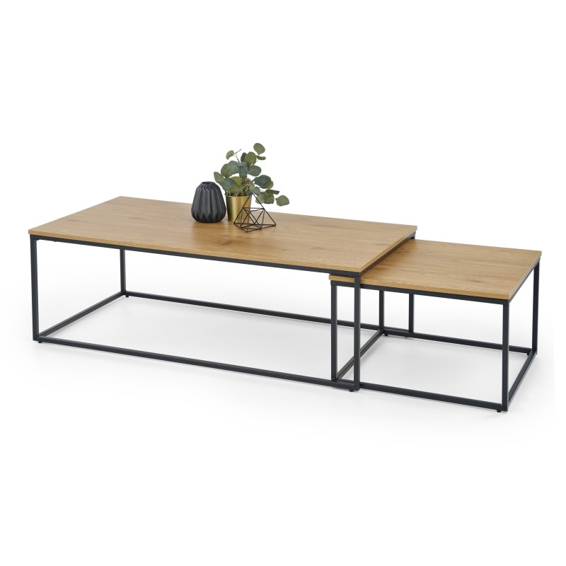 'ALASKA set of 2 golden oak / black benches'