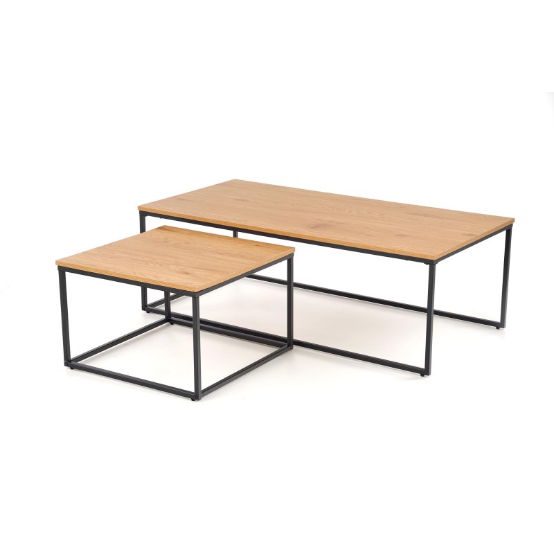 'ALASKA set of 2 golden oak / black benches' 'ALASKA set of 2 golden oak / black benches'