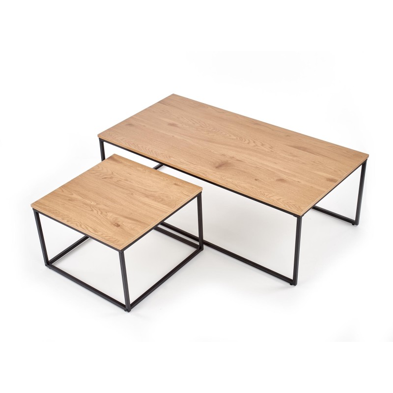 'ALASKA set of 2 golden oak / black benches' 'ALASKA set of 2 golden oak / black benches'