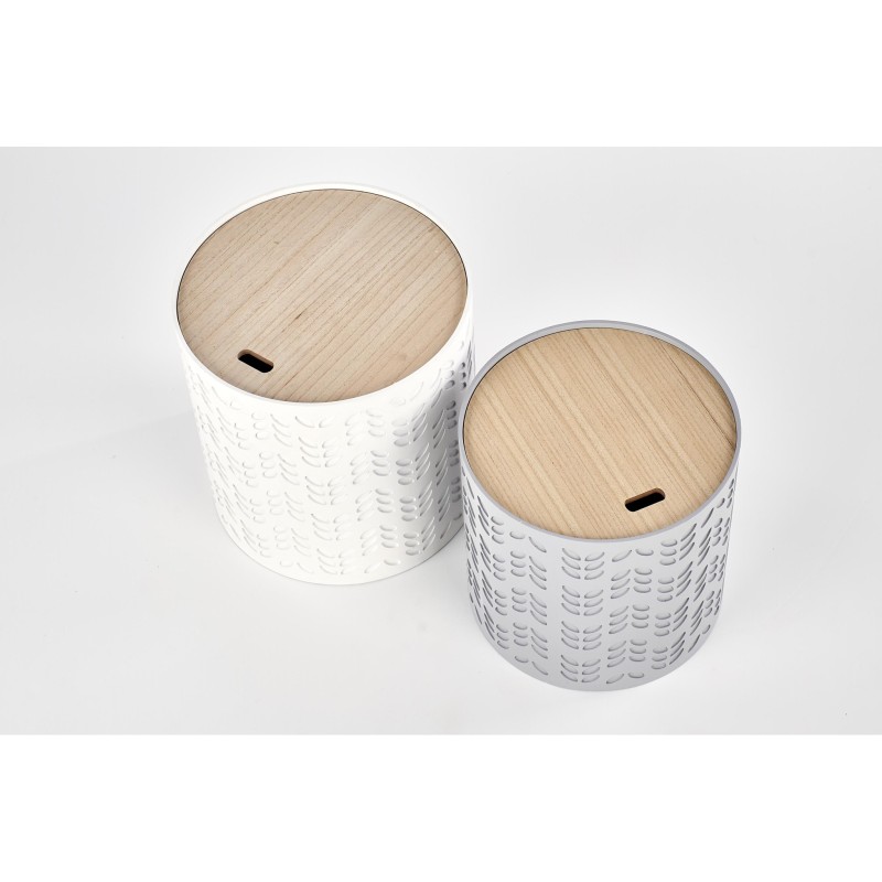 'ALBA Set of Two Benches with Storage in White / Ash' 'ALBA Set of Two Benches with Storage in White / Ash'