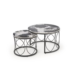 'ALEXANDRA Set of 2 Benches, Black Marble / Black'