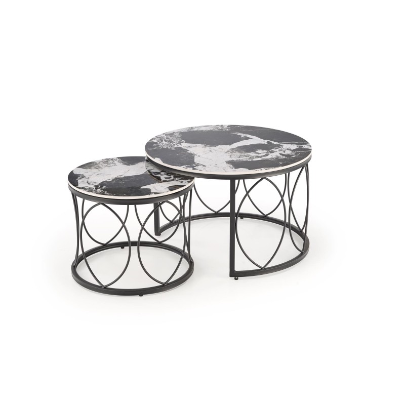 'ALEXANDRA Set of 2 Benches, Black Marble / Black'