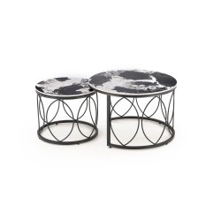 'ALEXANDRA Set of 2 Benches, Black Marble / Black' 'ALEXANDRA Set of 2 Benches, Black Marble / Black'