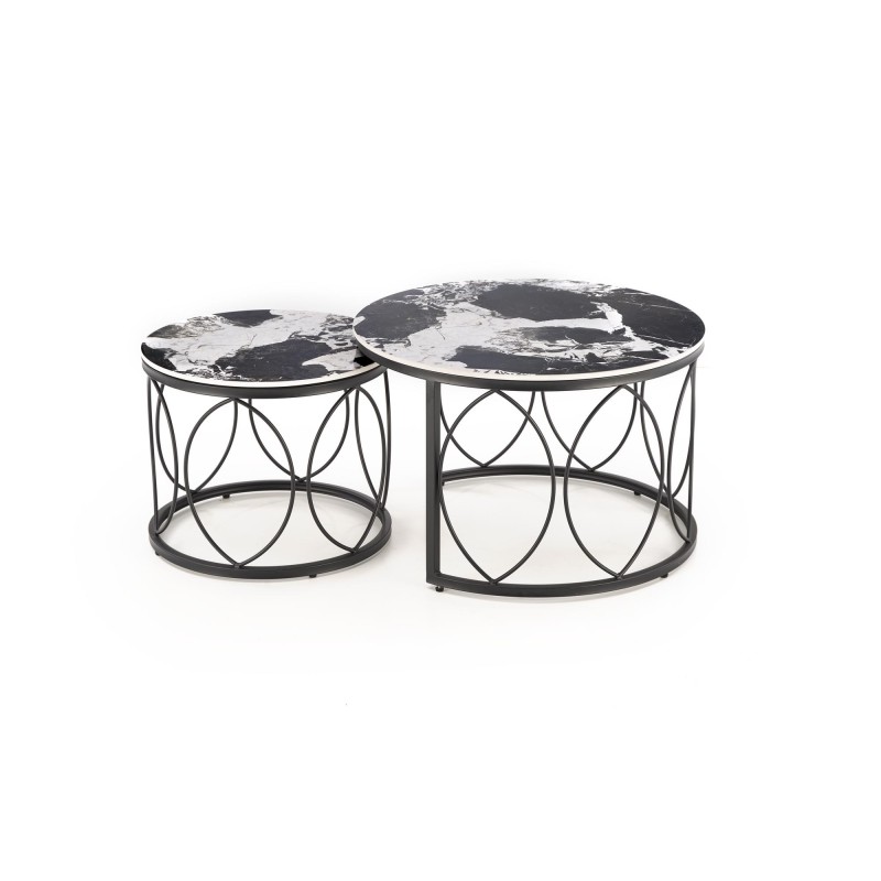 'ALEXANDRA Set of 2 Benches, Black Marble / Black' 'ALEXANDRA Set of 2 Benches, Black Marble / Black'