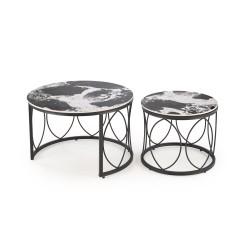 'ALEXANDRA Set of 2 Benches, Black Marble / Black' 'ALEXANDRA Set of 2 Benches, Black Marble / Black'