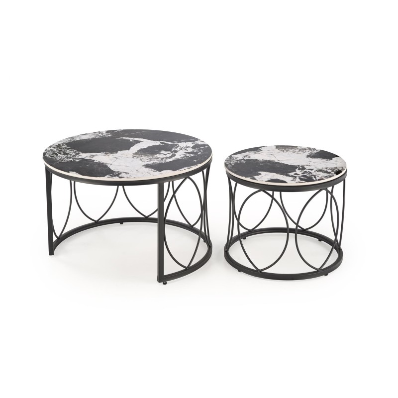 'ALEXANDRA Set of 2 Benches, Black Marble / Black' 'ALEXANDRA Set of 2 Benches, Black Marble / Black'