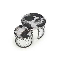 'ALEXANDRA Set of 2 Benches, Black Marble / Black' 'ALEXANDRA Set of 2 Benches, Black Marble / Black'