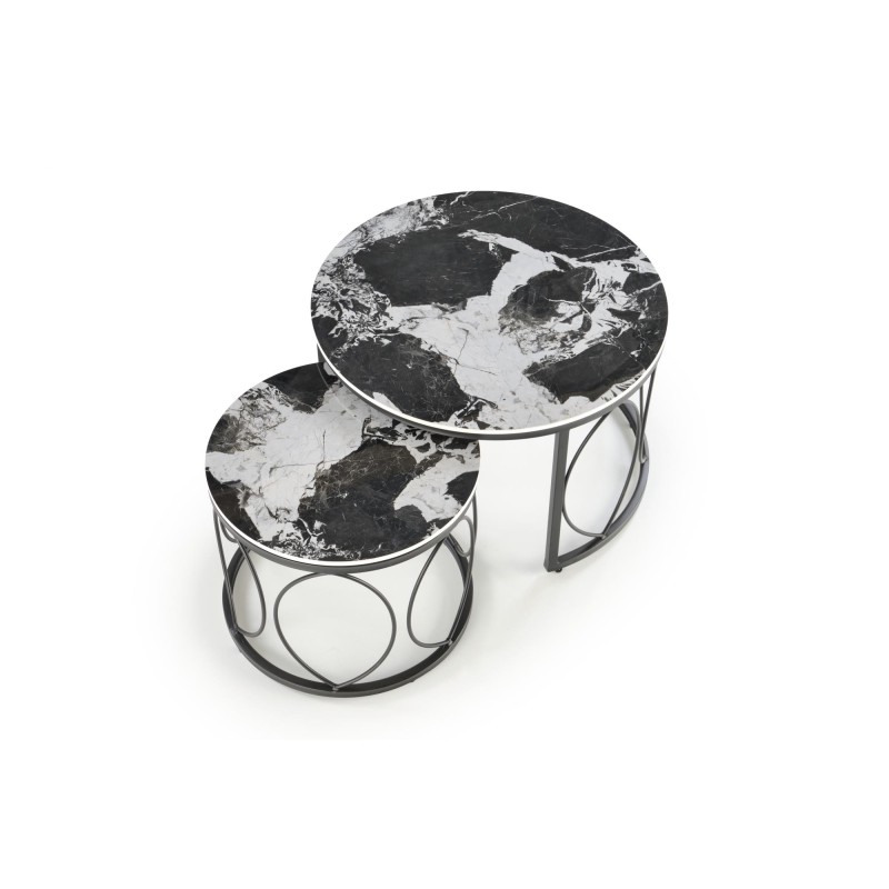 'ALEXANDRA Set of 2 Benches, Black Marble / Black' 'ALEXANDRA Set of 2 Benches, Black Marble / Black'