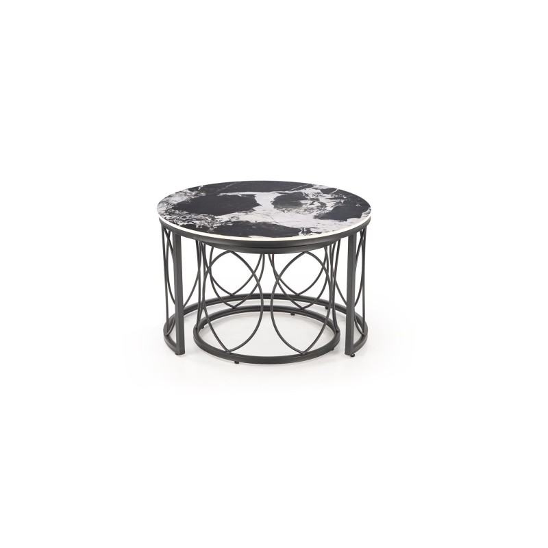'ALEXANDRA Set of 2 Benches, Black Marble / Black' 'ALEXANDRA Set of 2 Benches, Black Marble / Black'
