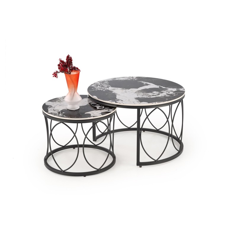 'ALEXANDRA Set of 2 Benches, Black Marble / Black' 'ALEXANDRA Set of 2 Benches, Black Marble / Black'