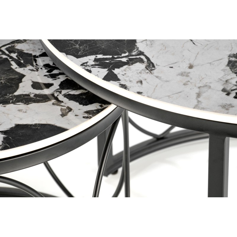 'ALEXANDRA Set of 2 Benches, Black Marble / Black' 'ALEXANDRA Set of 2 Benches, Black Marble / Black'