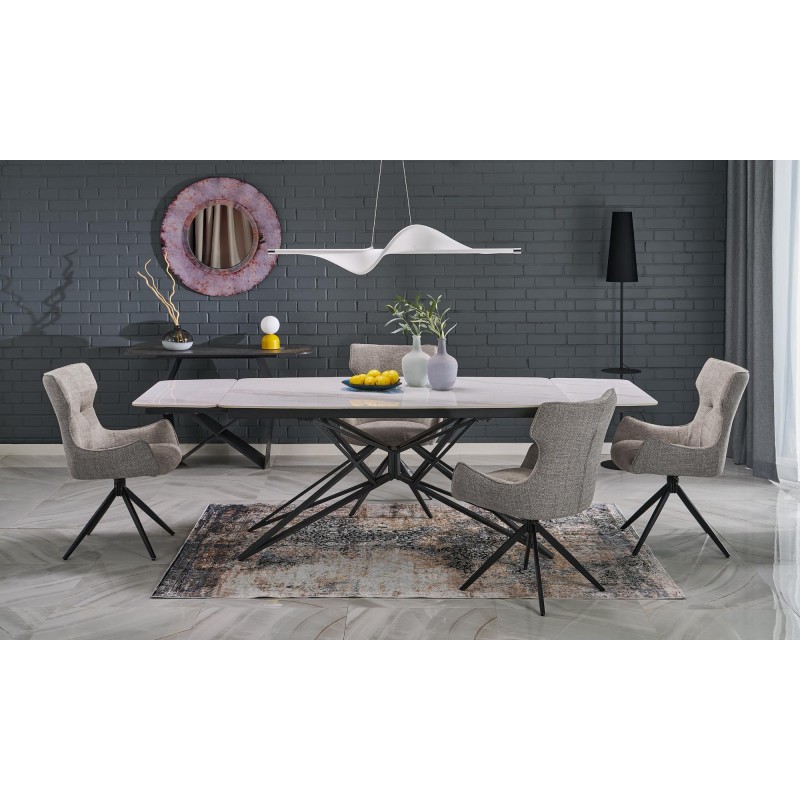 'ALFREDO Extendable Table, White Marble / Black' 'ALFREDO Extendable Table, White Marble / Black'