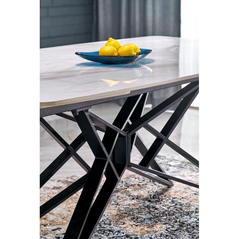 'ALFREDO Extendable Table, White Marble / Black' 'ALFREDO Extendable Table, White Marble / Black'