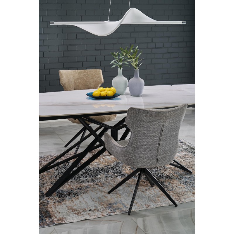 'ALFREDO Extendable Table, White Marble / Black' 'ALFREDO Extendable Table, White Marble / Black'