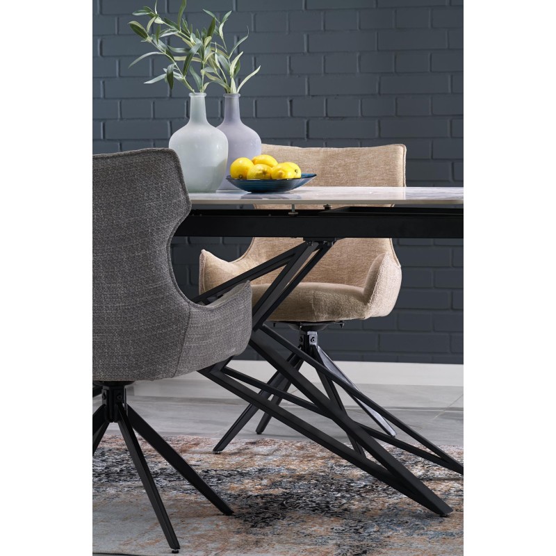 'ALFREDO Extendable Table, White Marble / Black' 'ALFREDO Extendable Table, White Marble / Black'