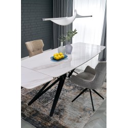 'ALFREDO Extendable Table, White Marble / Black' 'ALFREDO Extendable Table, White Marble / Black'
