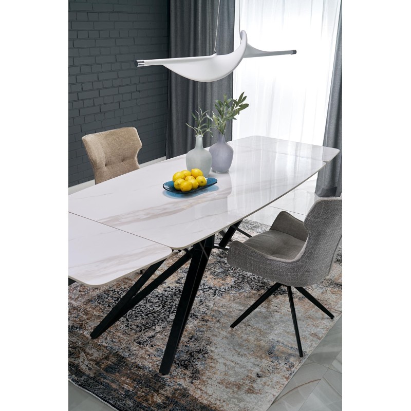 'ALFREDO Extendable Table, White Marble / Black' 'ALFREDO Extendable Table, White Marble / Black'
