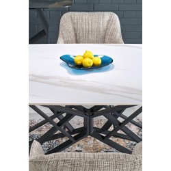 'ALFREDO Extendable Table, White Marble / Black' 'ALFREDO Extendable Table, White Marble / Black'