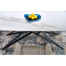 'ALFREDO Extendable Table, White Marble / Black' 'ALFREDO Extendable Table, White Marble / Black'