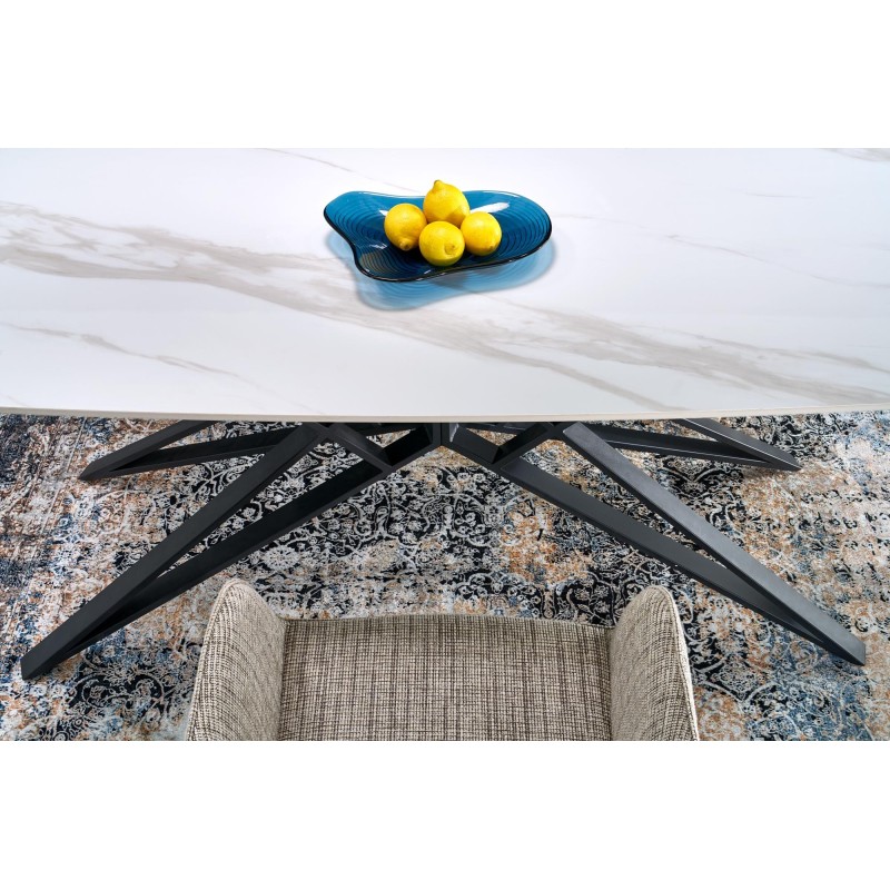 'ALFREDO Extendable Table, White Marble / Black' 'ALFREDO Extendable Table, White Marble / Black'