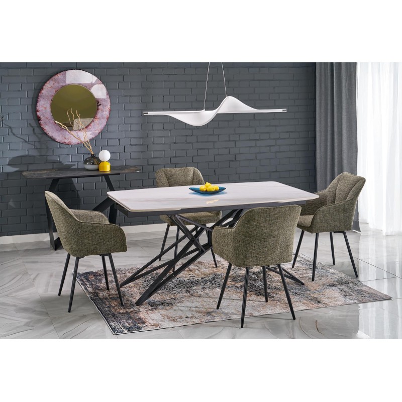 'ALFREDO Extendable Table, White Marble / Black' 'ALFREDO Extendable Table, White Marble / Black'