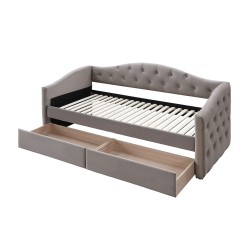 'ALOHA Bed with Drawers in Beige Velvet' 'ALOHA Bed with Drawers in Beige Velvet'