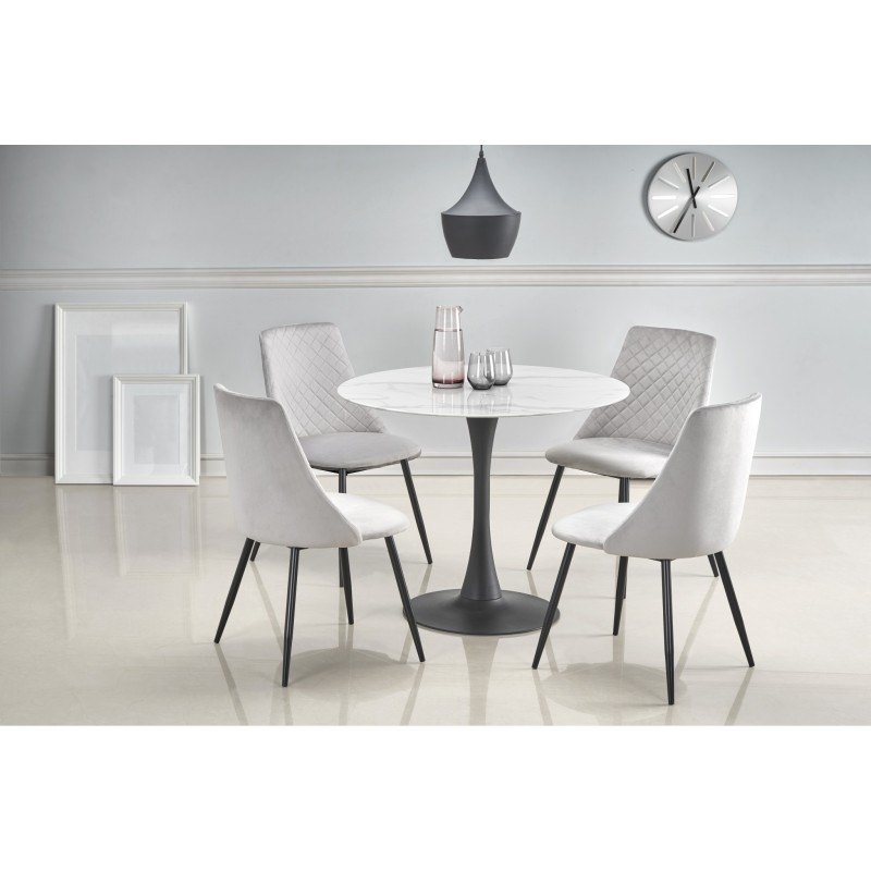 'AMBROSIO Round Table, Glass Top, Black Leg' 'AMBROSIO Round Table, Glass Top, Black Leg'