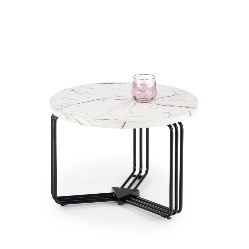 'ANTICA M Coffee Table Top - White Marble, Frame - Black'