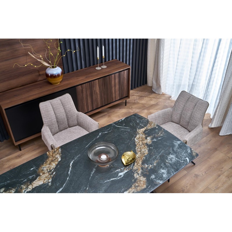 'ARMANI Extendable Table, Black Marble / Black' 'ARMANI Extendable Table, Black Marble / Black'