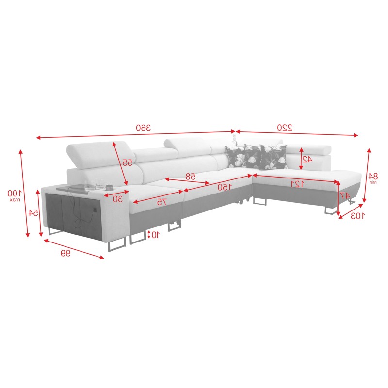 Prestige XI Maxi Corner Sofa with Sleeping Function and USB Port | Upholstered Corner Sofa, Soft to the Touch, Freya 210.18 + Ta Prestige XI Maxi Corner Sofa with Sleeping Function and USB Port | Upholstered Corner Sofa, Soft to the Touch, Freya 210.18 + Ta