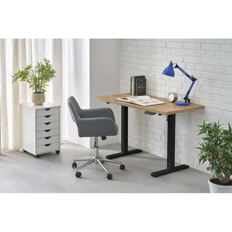 'B54 Desk with Height Adjustment Feature, Top - Artisan Oak, Frame - Black' 'B54 Desk with Height Adjustment Feature, Top - Artisan Oak, Frame - Black'