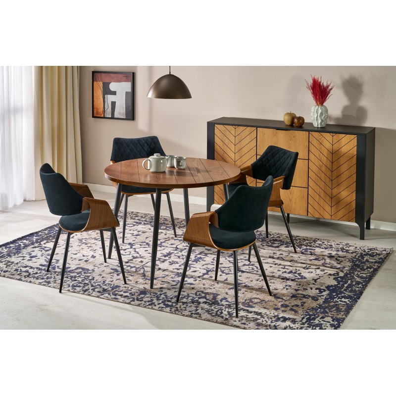 'BARRY Round Table, Walnut Top, Black Legs' 'BARRY Round Table, Walnut Top, Black Legs'
