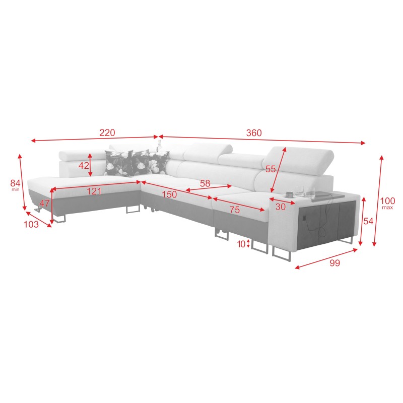 Prestige XI Maxi Corner Sofa with Sleeping Function and USB Port | Upholstered Corner Sofa, Soft to the Touch, Freya 210.24 + Ta Prestige XI Maxi Corner Sofa with Sleeping Function and USB Port | Upholstered Corner Sofa, Soft to the Touch, Freya 210.24 + Ta
