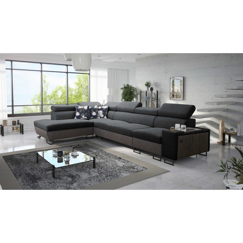 Sofá esquinero Prestige XI Maxi con función de cama y puerto USB | Sofá esquinero tapizado, suave al tacto, Freya 210.24 + Tauro