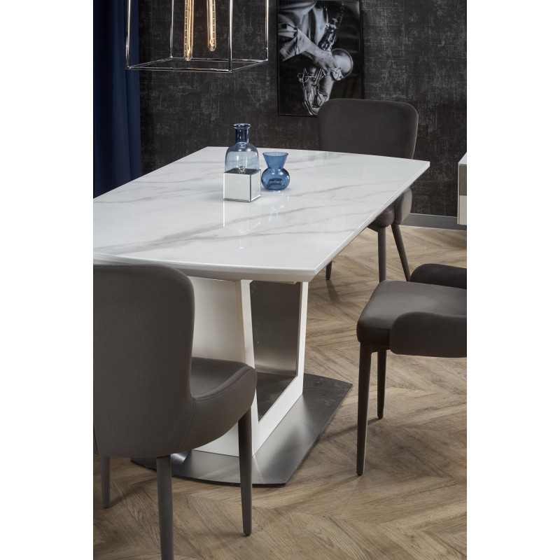 'BLANCO Extendable Table Top - White Marble / White, Leg - White' 'BLANCO Extendable Table Top - White Marble / White, Leg - White'