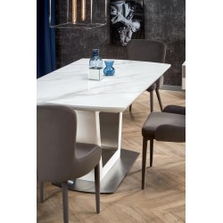 'BLANCO Extendable Table Top - White Marble / White, Leg - White' 'BLANCO Extendable Table Top - White Marble / White, Leg - White'