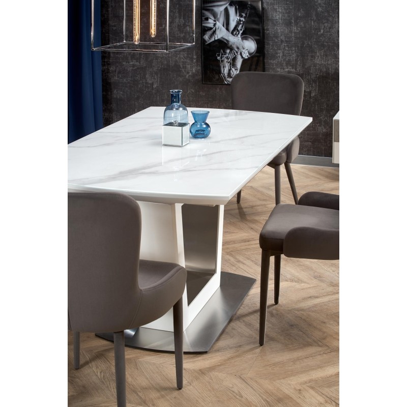 'BLANCO Extendable Table Top - White Marble / White, Leg - White' 'BLANCO Extendable Table Top - White Marble / White, Leg - White'