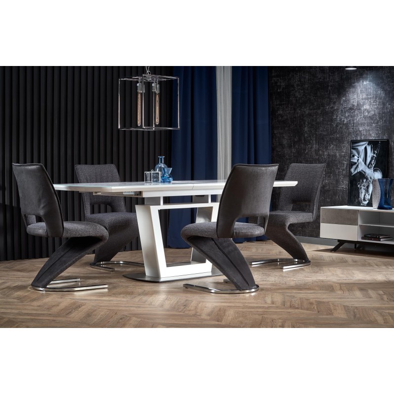 'BLANCO Extendable Table Top - White Marble / White, Leg - White' 'BLANCO Extendable Table Top - White Marble / White, Leg - White'
