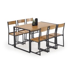 'BOLIVAR Set: Table + 6 Chairs Golden Oak / Black'