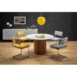 'BRUNO Round Table, White Marble / Walnut'